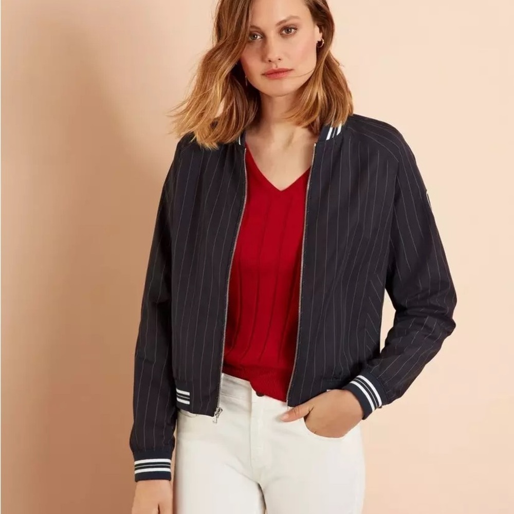 Brooks Brothers NWT Navy Red Fleece Striped Bomber Jacket